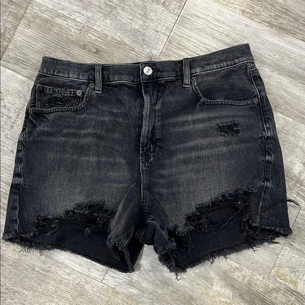American Eagle Black Jean Shorts Distressed Mid-Rise
